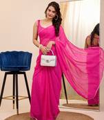 Pink Printed Georgette Ready To Wear Saree With Blouse