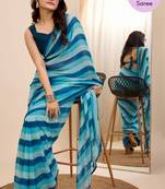 Blue Printed Georgette Ready To Wear Saree With Blouse
