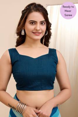 Blue Printed Georgette Ready To Wear Saree With Blouse 6