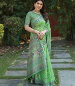 Women Green Pashmina Soft Cotton Zari Weaving Rich Pallu Saree With Blouse For Women