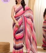 Multicolor Printed Georgette Ready To Wear Saree With Blouse