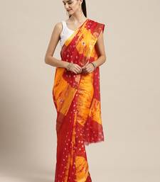 Hand Dyed Red & Yellow Bandhani Kota Doria Sustainable Saree