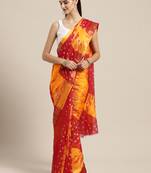 Hand Dyed Red & Yellow Bandhani Kota Doria Sustainable Saree