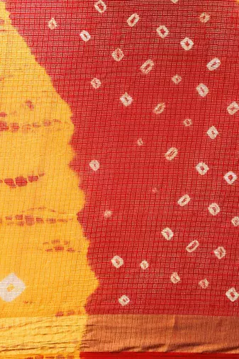 Hand Dyed Red & Yellow Bandhani Kota Doria Sustainable Saree