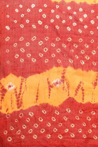 Hand Dyed Red & Yellow Bandhani Kota Doria Sustainable Saree