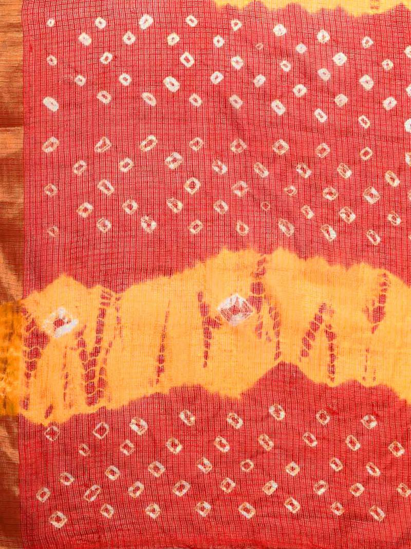 Hand Dyed Red & Yellow Bandhani Kota Doria Sustainable Saree