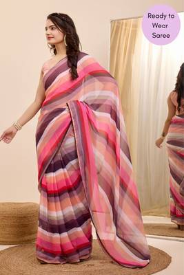Multicolor Printed Georgette Ready To Wear Saree With Blouse 4