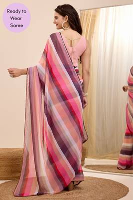 Multicolor Printed Georgette Ready To Wear Saree With Blouse 5