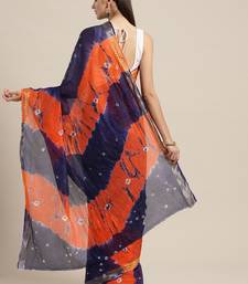Hand Dyed Orange & Navy Blue Bandhani Kota Doria Sustainable Saree
