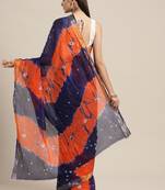 Hand Dyed Orange & Navy Blue Bandhani Kota Doria Sustainable Saree