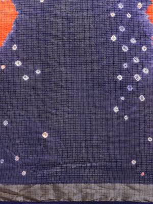 Hand Dyed Orange & Navy Blue Bandhani Kota Doria Sustainable Saree 2