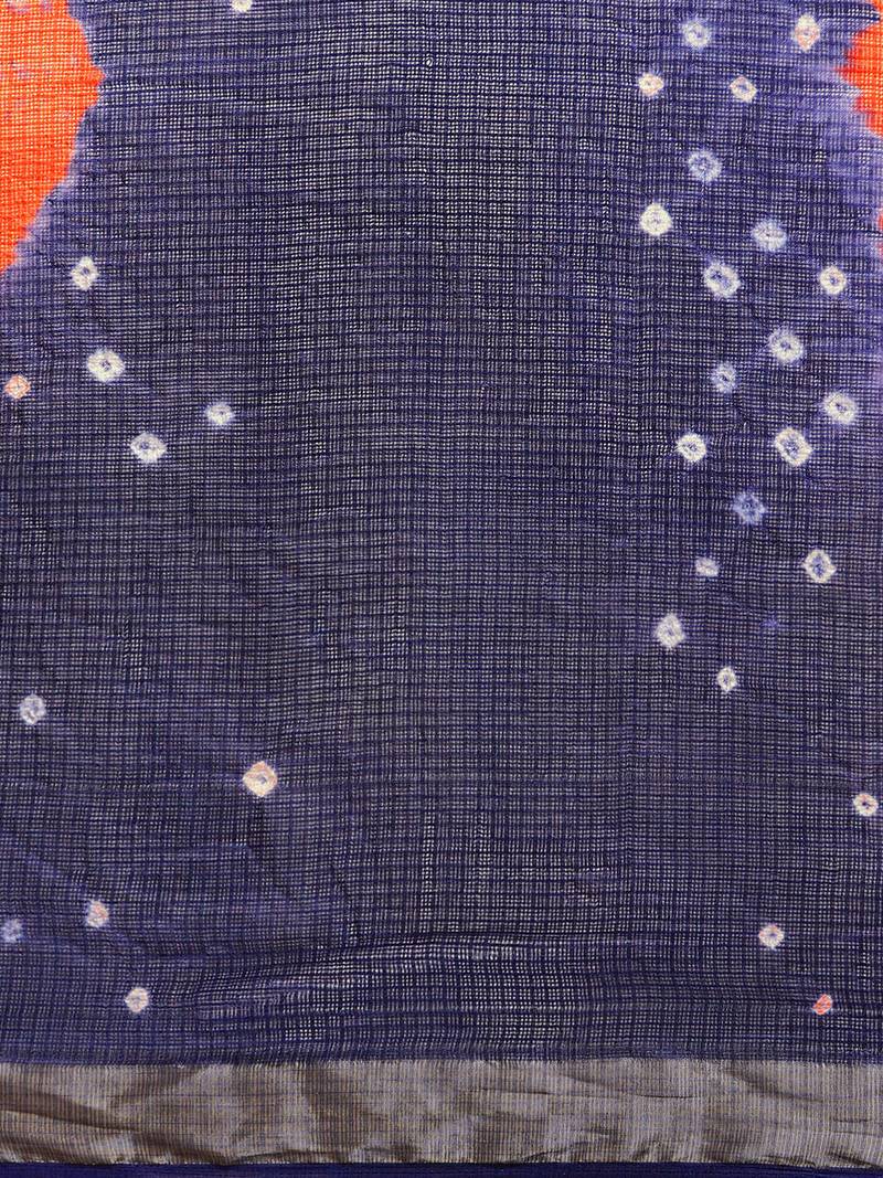 Hand Dyed Orange & Navy Blue Bandhani Kota Doria Sustainable Saree