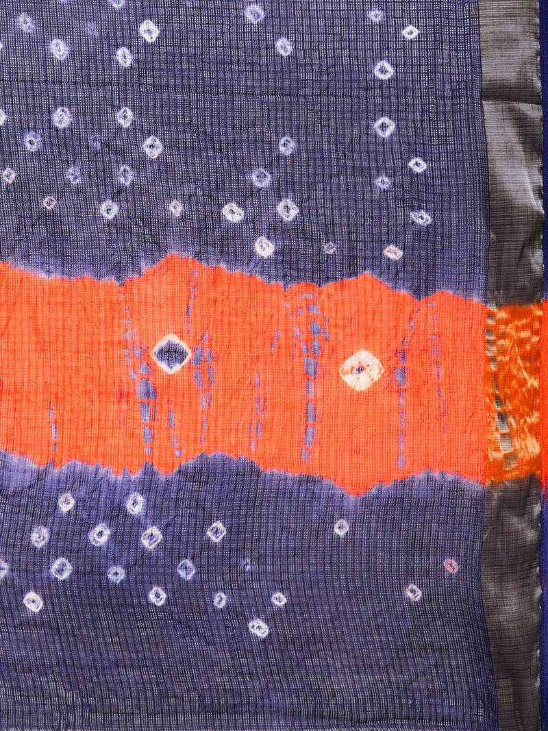 Hand Dyed Orange & Navy Blue Bandhani Kota Doria Sustainable Saree