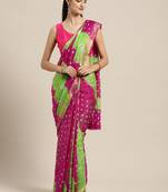 Hand Dyed Pink & Green Bandhani Kota Doria Sustainable Saree