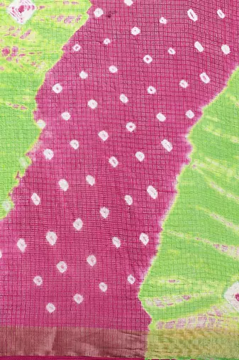 Hand Dyed Pink & Green Bandhani Kota Doria Sustainable Saree