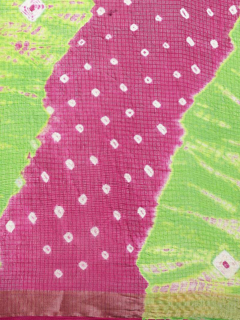 Hand Dyed Pink & Green Bandhani Kota Doria Sustainable Saree