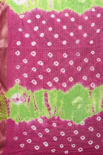 Hand Dyed Pink & Green Bandhani Kota Doria Sustainable Saree