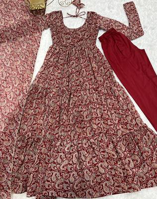  soft georgette kalamkari print fully flair anarkali with pent dupatta set 3