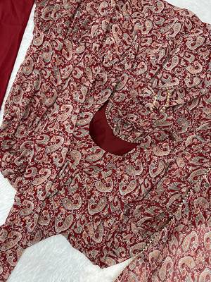  soft georgette kalamkari print fully flair anarkali with pent dupatta set 5