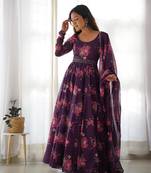 Women soft organza silk anarkali kali cut gown with pent dupatta set