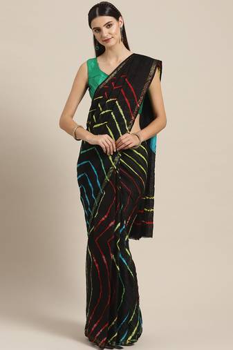 Hand Dyed Black Leheriya Kota Doria Sustainable Saree
