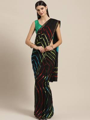 Hand Dyed Black Leheriya Kota Doria Sustainable Saree 1