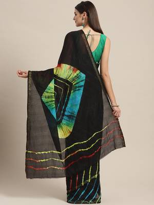 Hand Dyed Black Leheriya Kota Doria Sustainable Saree 2