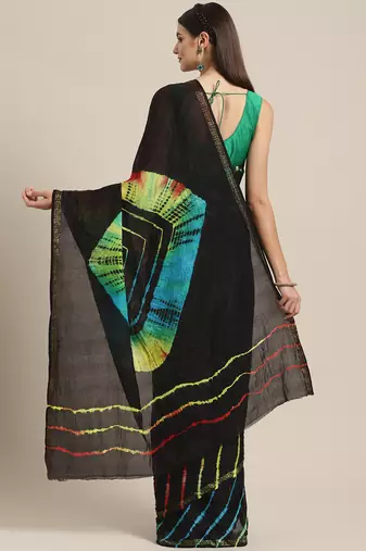 Hand Dyed Black Leheriya Kota Doria Sustainable Saree