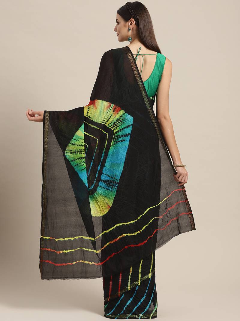 Hand Dyed Black Leheriya Kota Doria Sustainable Saree