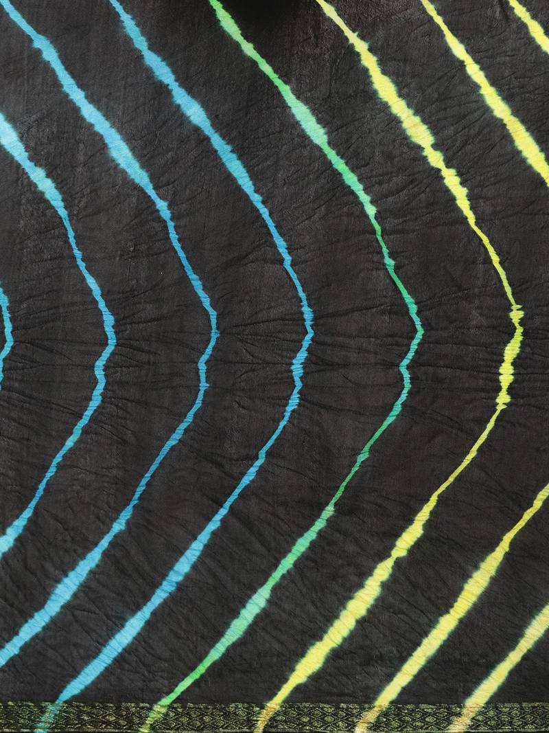 Hand Dyed Black Leheriya Kota Doria Sustainable Saree