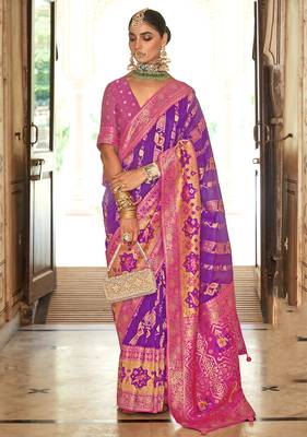 Banarasi silk blend Weaving Purple Designer Saree 1