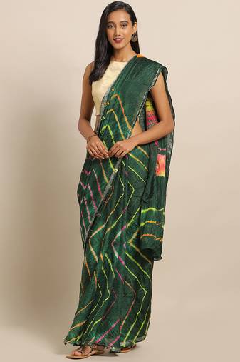 Hand Dyed Green Leheriya Kota Silk Sustainable Saree