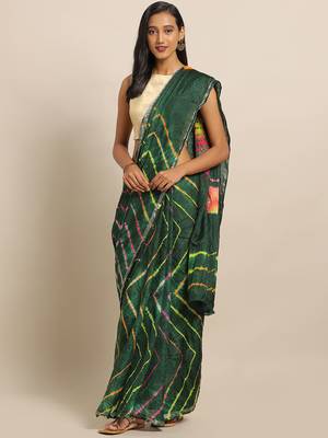 Hand Dyed Green Leheriya Kota Silk Sustainable Saree 1