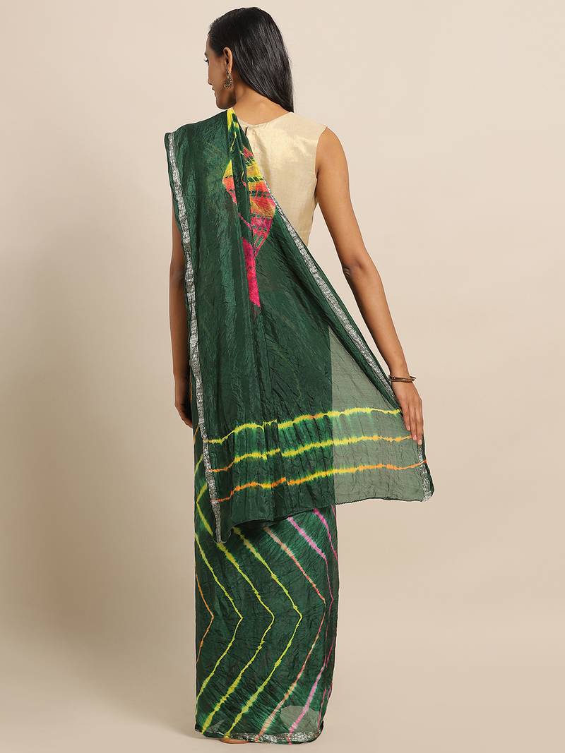 Hand Dyed Green Leheriya Kota Silk Sustainable Saree