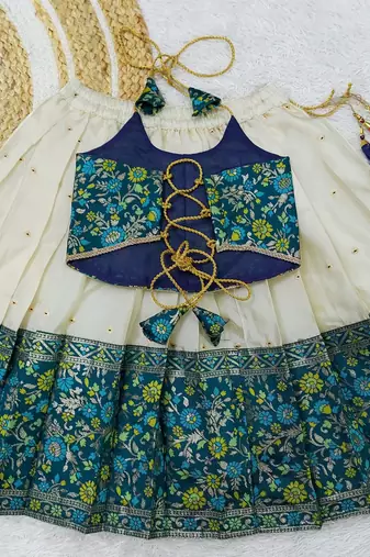Baby Girl's Traditional Readymade South Indian Pattu Pavadai Rama Lehenga Choli For Kid's