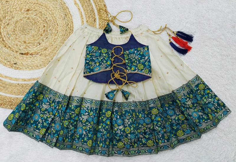 Baby Girl's Traditional Readymade South Indian Pattu Pavadai Rama Lehenga Choli For Kid's