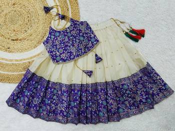 Baby Girl's Traditional Readymade South Indian Pattu Pavadai Blue Lehenga Choli For Kid's 1