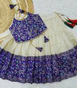 Baby Girl's Traditional Readymade South Indian Pattu Pavadai Blue Lehenga Choli For Kid's
