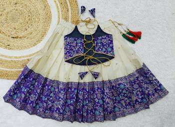 Baby Girl's Traditional Readymade South Indian Pattu Pavadai Blue Lehenga Choli For Kid's 2
