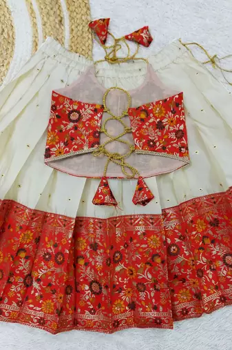 Baby Girl's Traditional Readymade South Indian Pattu Pavadai Red Lehenga Choli For Kid's