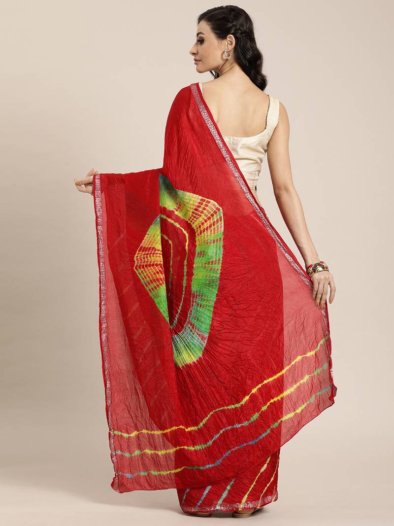 Hand Dyed Red Leheriya Kota Silk Saree