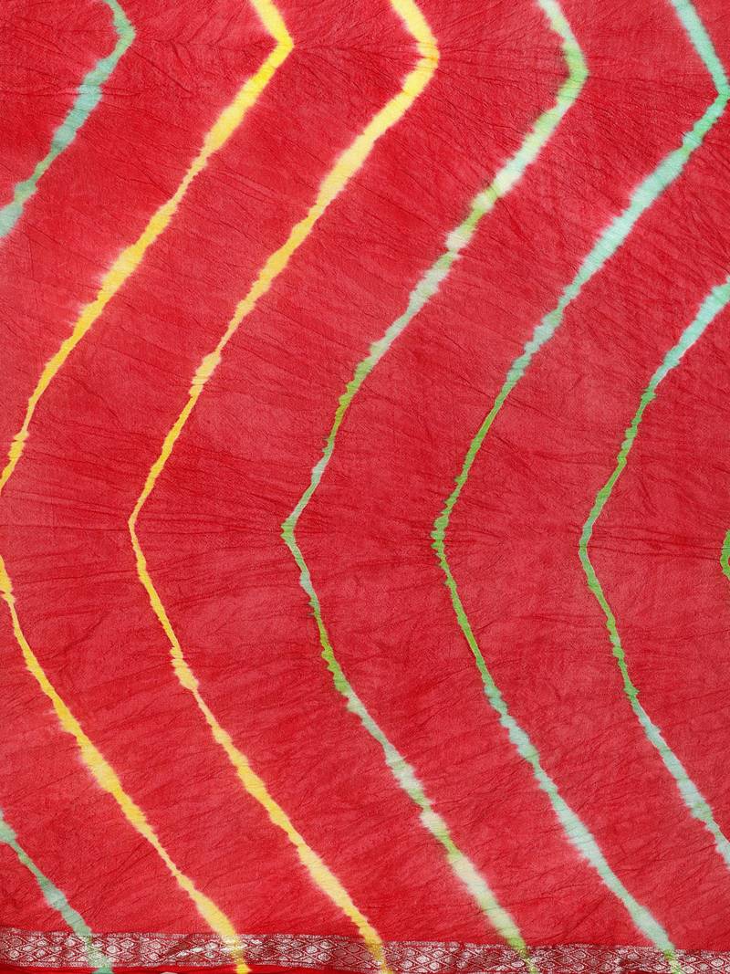 Hand Dyed Red Leheriya Kota Silk Saree