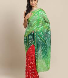 Hand Dyed Green & Red Bandhani Silk Sustainable Saree
