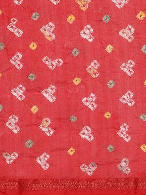Hand Dyed Green & Red Bandhani Silk Sustainable Saree 3
