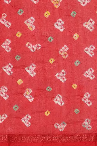 Hand Dyed Green & Red Bandhani Silk Sustainable Saree