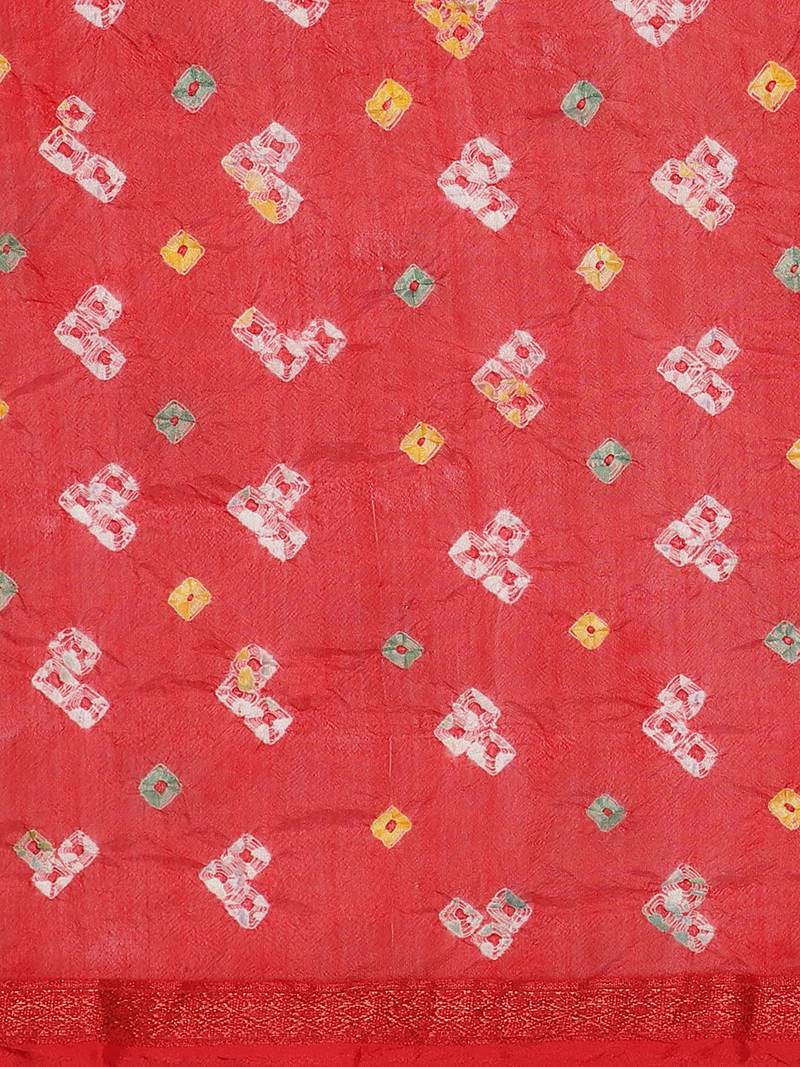 Hand Dyed Green & Red Bandhani Silk Sustainable Saree