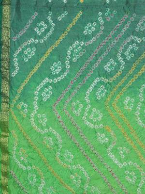 Hand Dyed Green & Red Bandhani Silk Sustainable Saree 4
