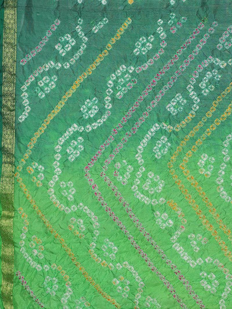 Hand Dyed Green & Red Bandhani Silk Sustainable Saree