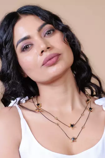  Black Chain Black Star Stylish cz studded layered chain necklace