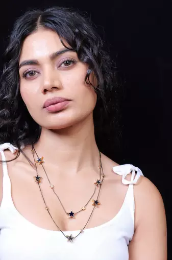   Black Chain Black Star Stylish cz studded layered chain necklace